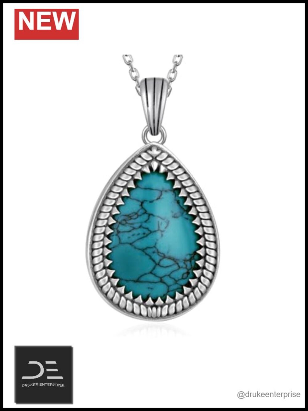 Sterling Silver Turquoise Pendant Necklace, Genuine Stone Jewelry